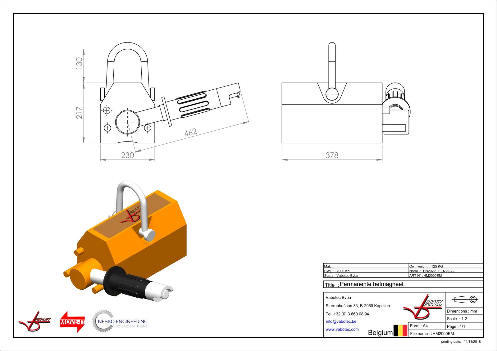 Afbeelding Permanente hefmagneet, met scharnierend oog. 2000 kg