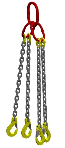 Ketting viersprong Grade 80 met haak klep 5m Dia.10 mm