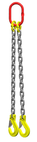 Ketting tweesprong Grade 80 met haak klep 2m 8 mm