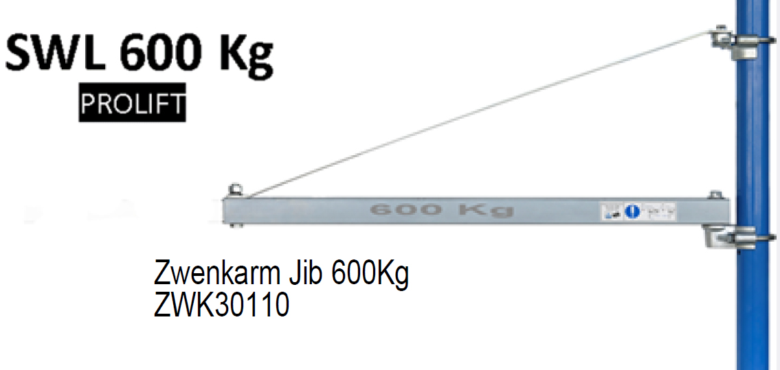 Lieren: Kraan, Zwenkarm 600Kg 750mm met ophangscharnier easy Fix