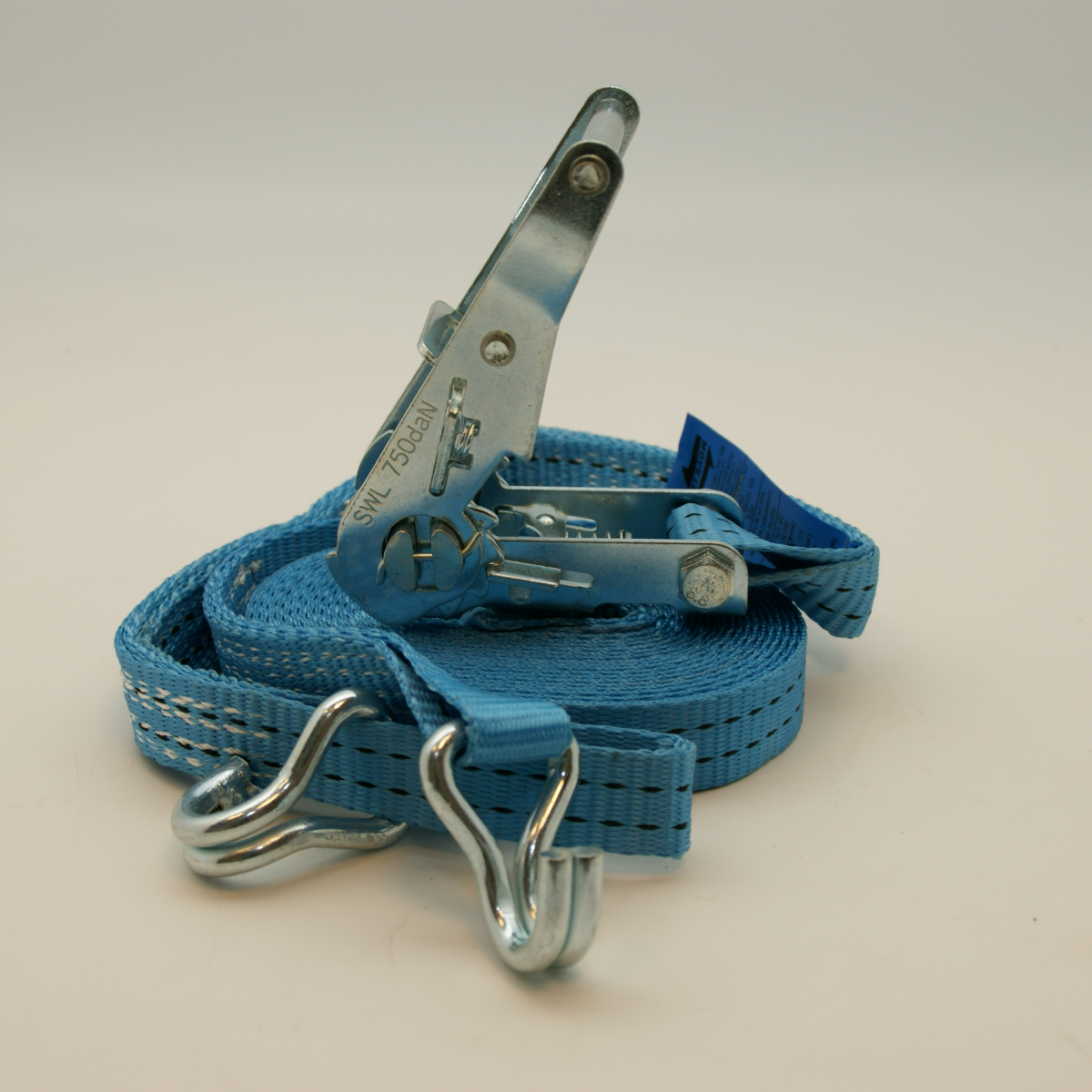 Sjorband: Spanband smalle haak blauw, 25mm 750daN 6m