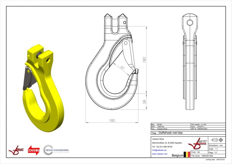 Haken: Haak met klep voorzien van kettinggaffel, G80- 18 20mm 12500 Kg