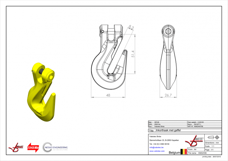 Haken: Inkorthaak om ketting in te korten voorzien van een gaffel om ketting te monteren. Gaffelinkorthaak. G80- 6mm 1120 kg