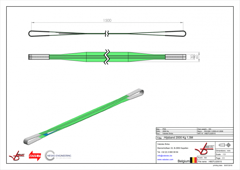 Hijsbanden in 2 lagen en lus bescherming Polyester hijsband 2 ton 1,5 meter