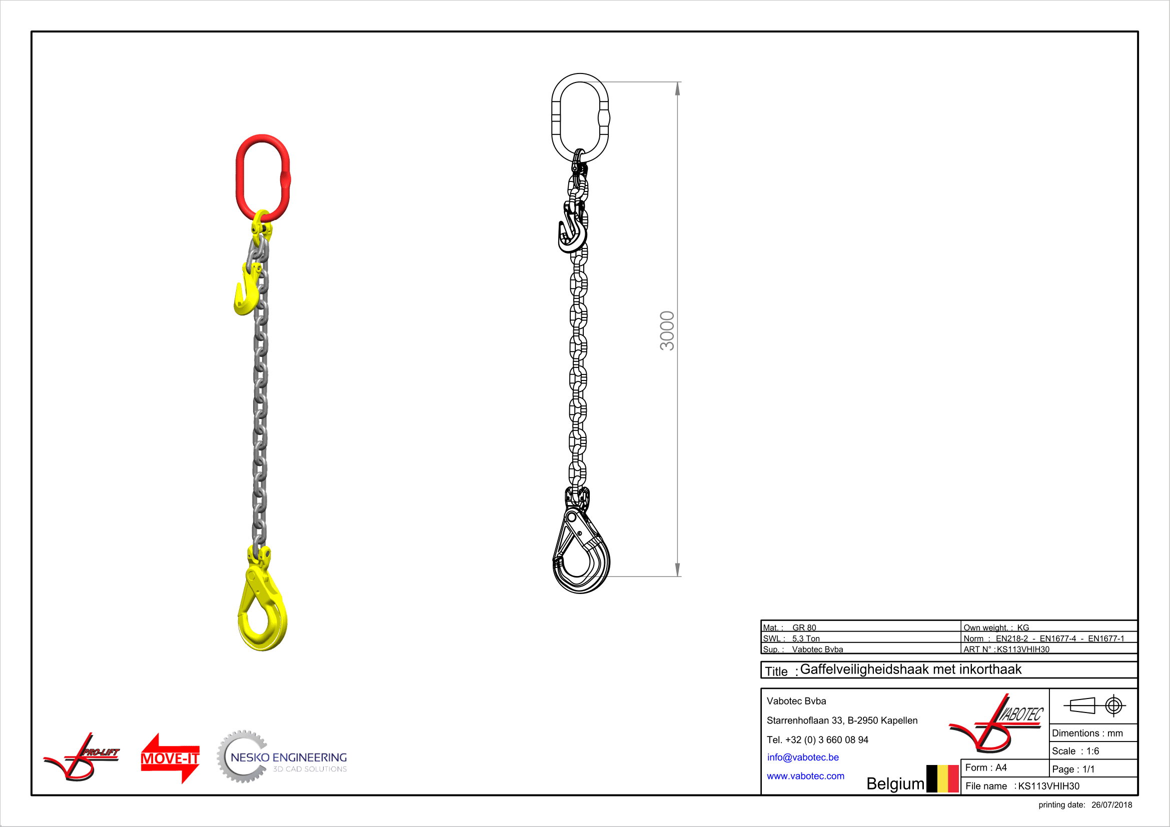 Kettingleng : G80 Voorzien van zelfsluitende haak, veiligheidshaak, en inkorthaak 3m Dia.13mm