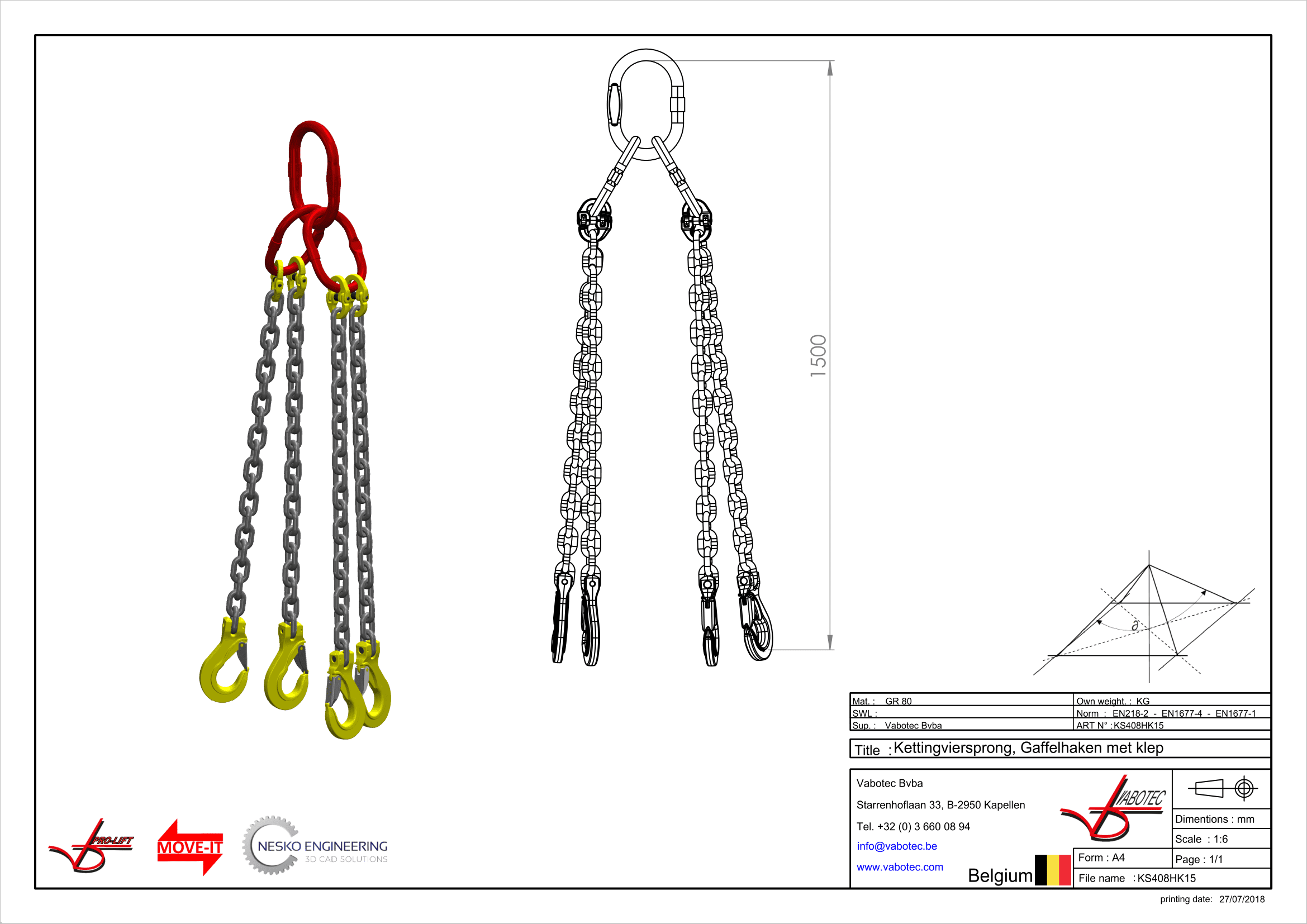 Kettingviersprong : G80 Voorzien van haak met klep, 1,5m Dia.8mm