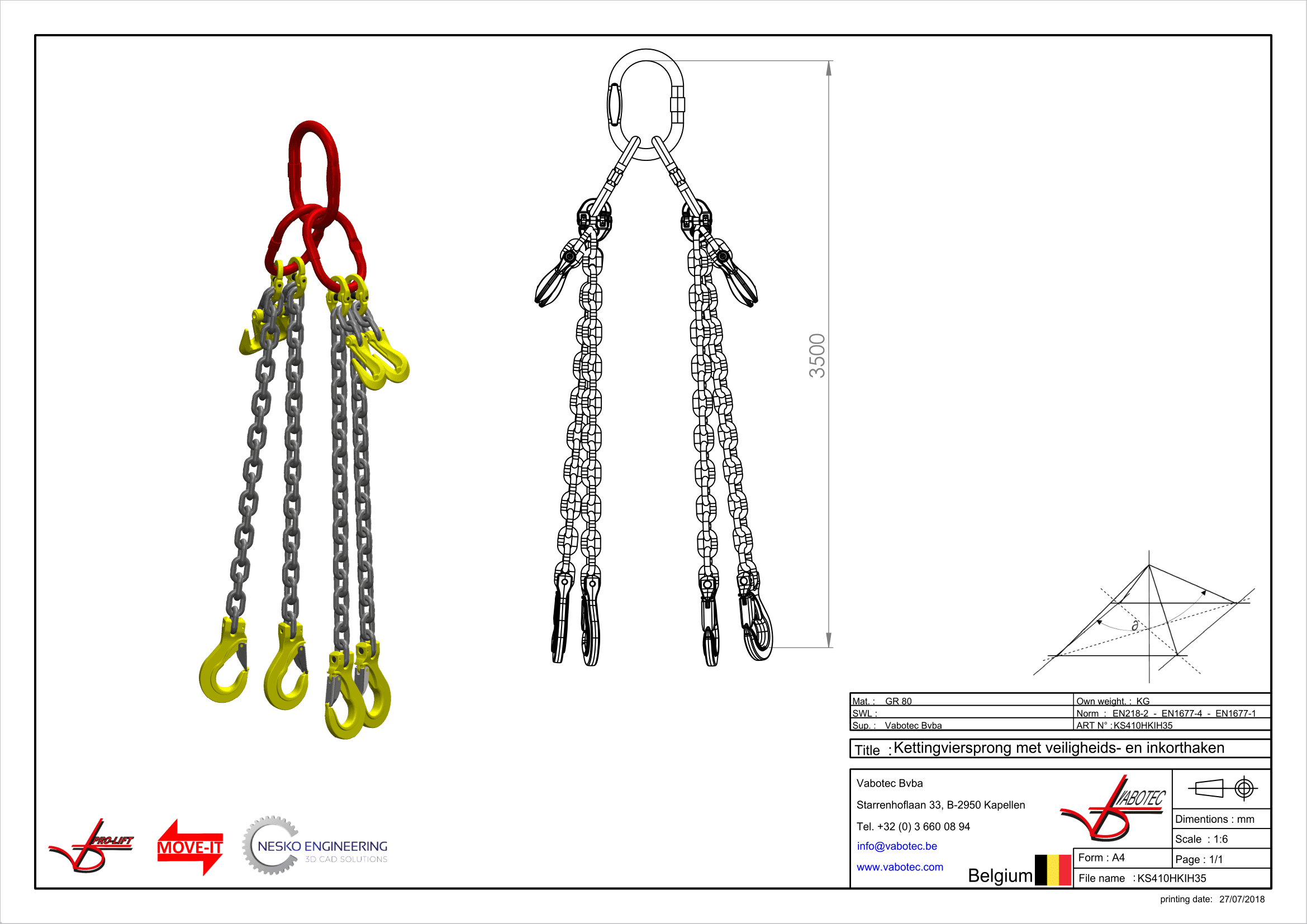 Kettingviersprong : G80 Voorzien van haak met klep en inkorthaak 3.5m Dia.10mm