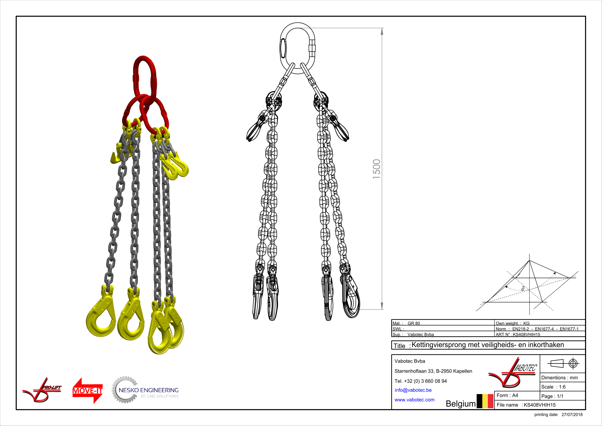 Kettingviersprong : G80 Voorzien van zelfsluitende haak en inkorthaak, 1.5m Dia.8mm