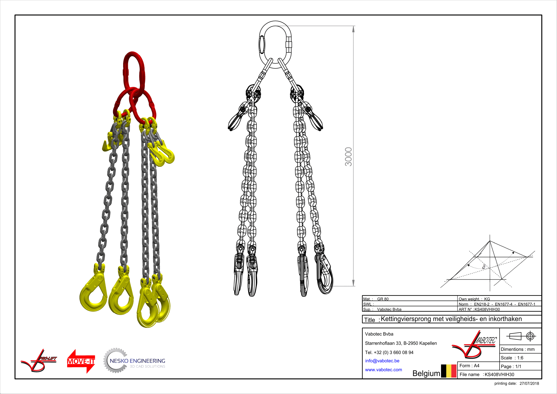 Kettingviersprong : G80 Voorzien van zelfsluitende haak en inkorthaak 3m Dia.8mm