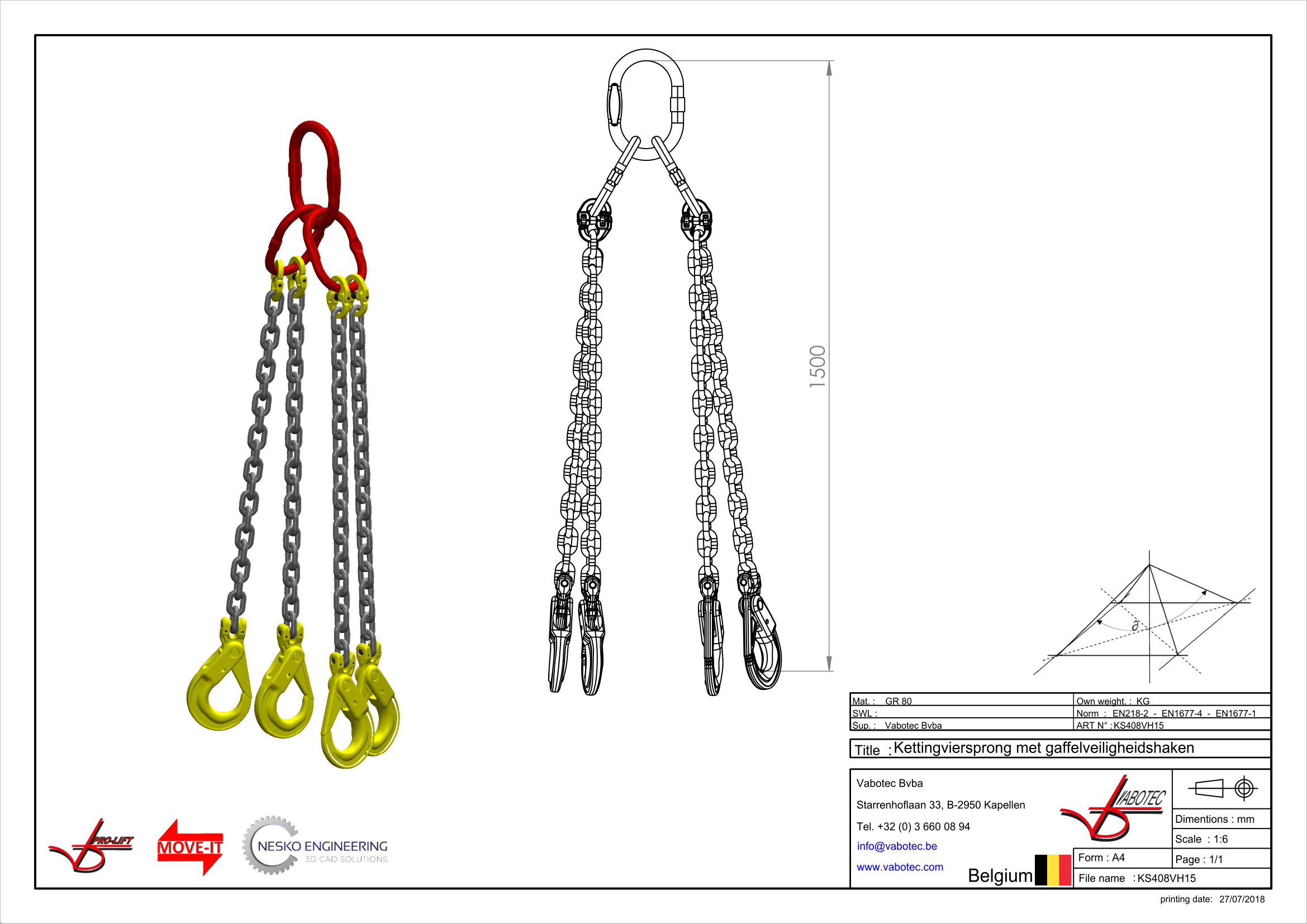 Kettingviersprong : G80 Voorzien van zelfsluitende haak, veiligheidshaak, 1,5m Dia.8mm